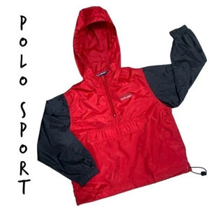 Polo Sport red and black hooded windbreaker size 4 kids